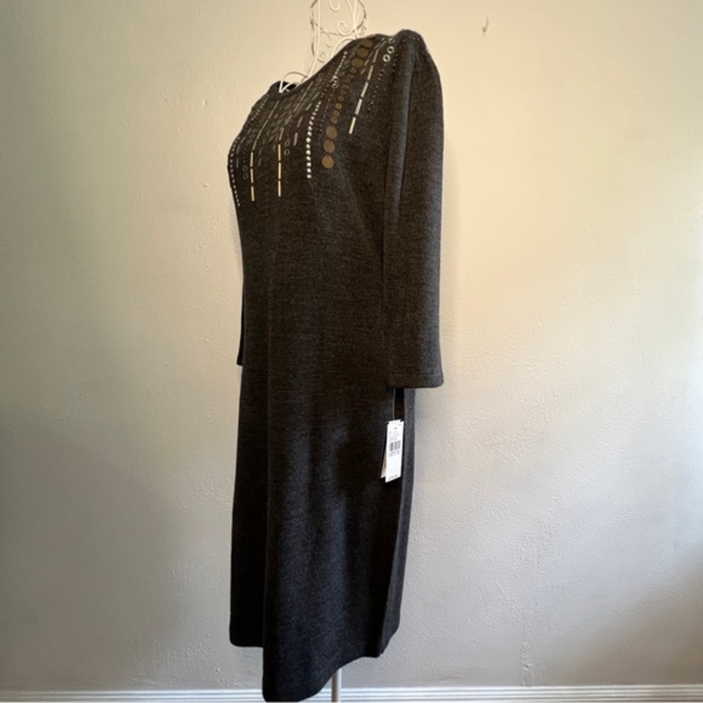 Ab Studio Long-Sleeved Gray Sweater Dress, Embellished Bodice. Sz M. Nwt. — image 6 of 8